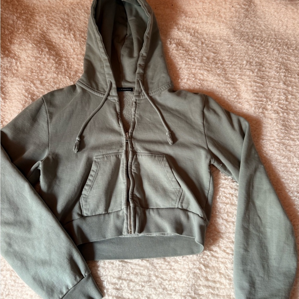 Brandy Melville Green Cropped Zip-Up Jacket